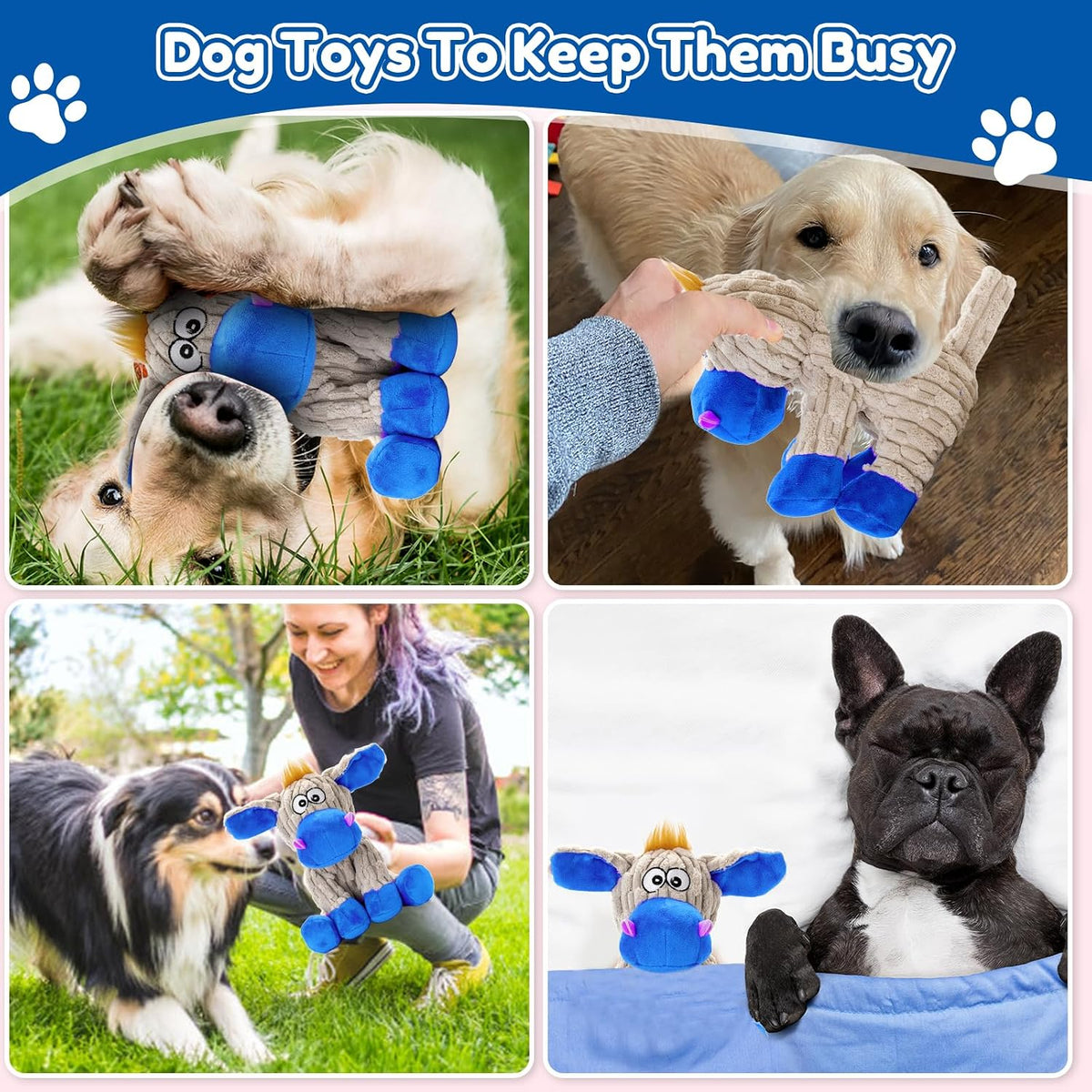 Plush Chew Toys for Large Dogs, Tough Crinkle Stuffed Animal Squeaky Interactive Toys for Small Medium Large Dogs, Keep Them Busy, Big Pet Toys