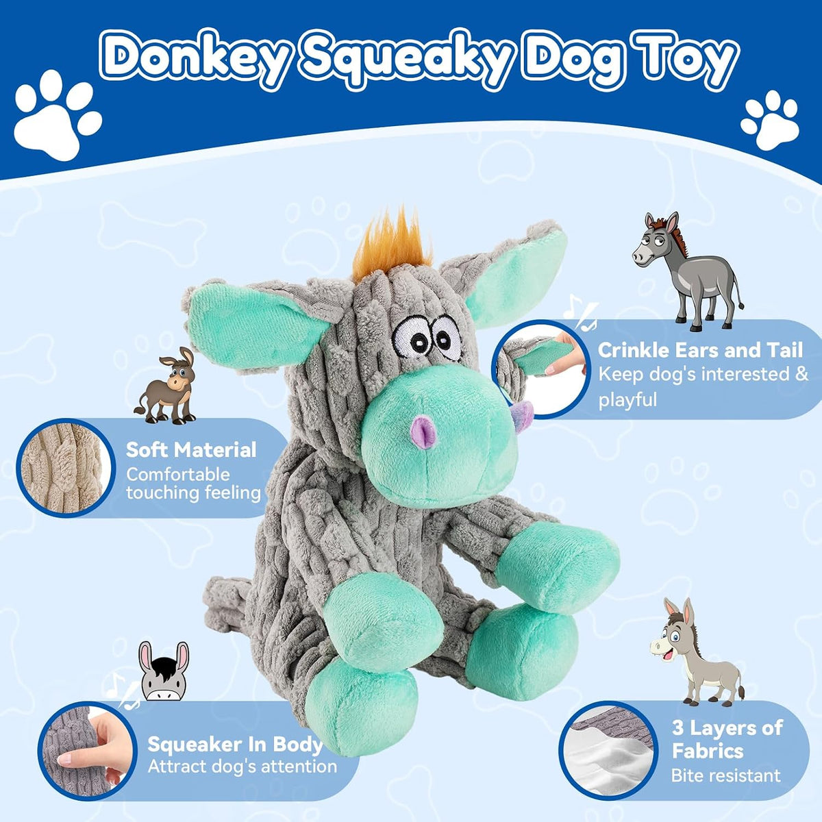Plush Chew Toys for Large Dogs, Tough Crinkle Stuffed Animal Squeaky Interactive Toys for Small Medium Large Dogs, Keep Them Busy, Big Pet Toys