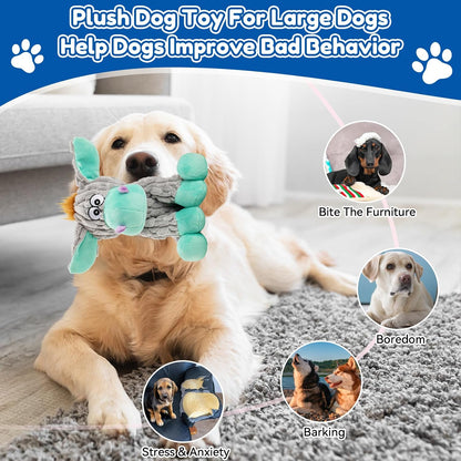 Plush Chew Toys for Large Dogs, Tough Crinkle Stuffed Animal Squeaky Interactive Toys for Small Medium Large Dogs, Keep Them Busy, Big Pet Toys