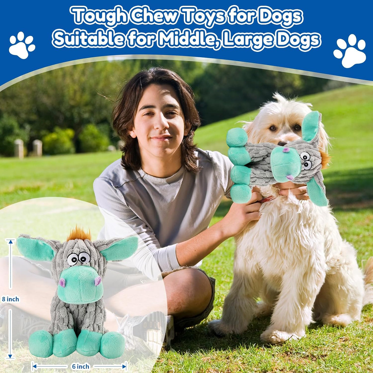 Plush Chew Toys for Large Dogs, Tough Crinkle Stuffed Animal Squeaky Interactive Toys for Small Medium Large Dogs, Keep Them Busy, Big Pet Toys