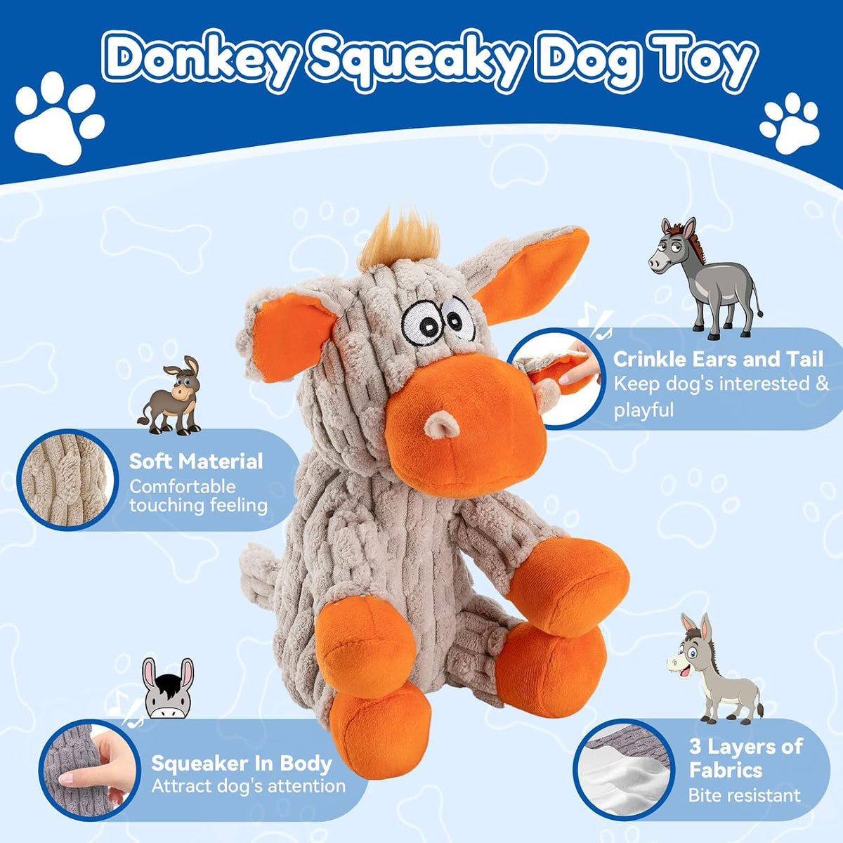 Plush Chew Toys for Large Dogs, Tough Crinkle Stuffed Animal Squeaky Interactive Toys for Small Medium Large Dogs, Keep Them Busy, Big Pet Toys