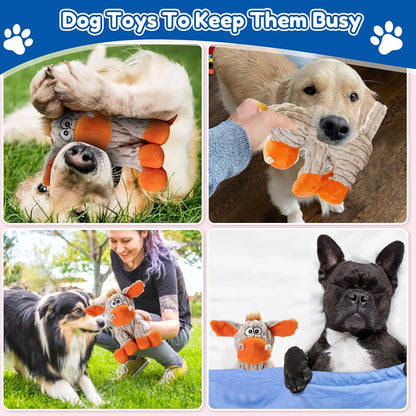 Plush Chew Toys for Large Dogs, Tough Crinkle Stuffed Animal Squeaky Interactive Toys for Small Medium Large Dogs, Keep Them Busy, Big Pet Toys
