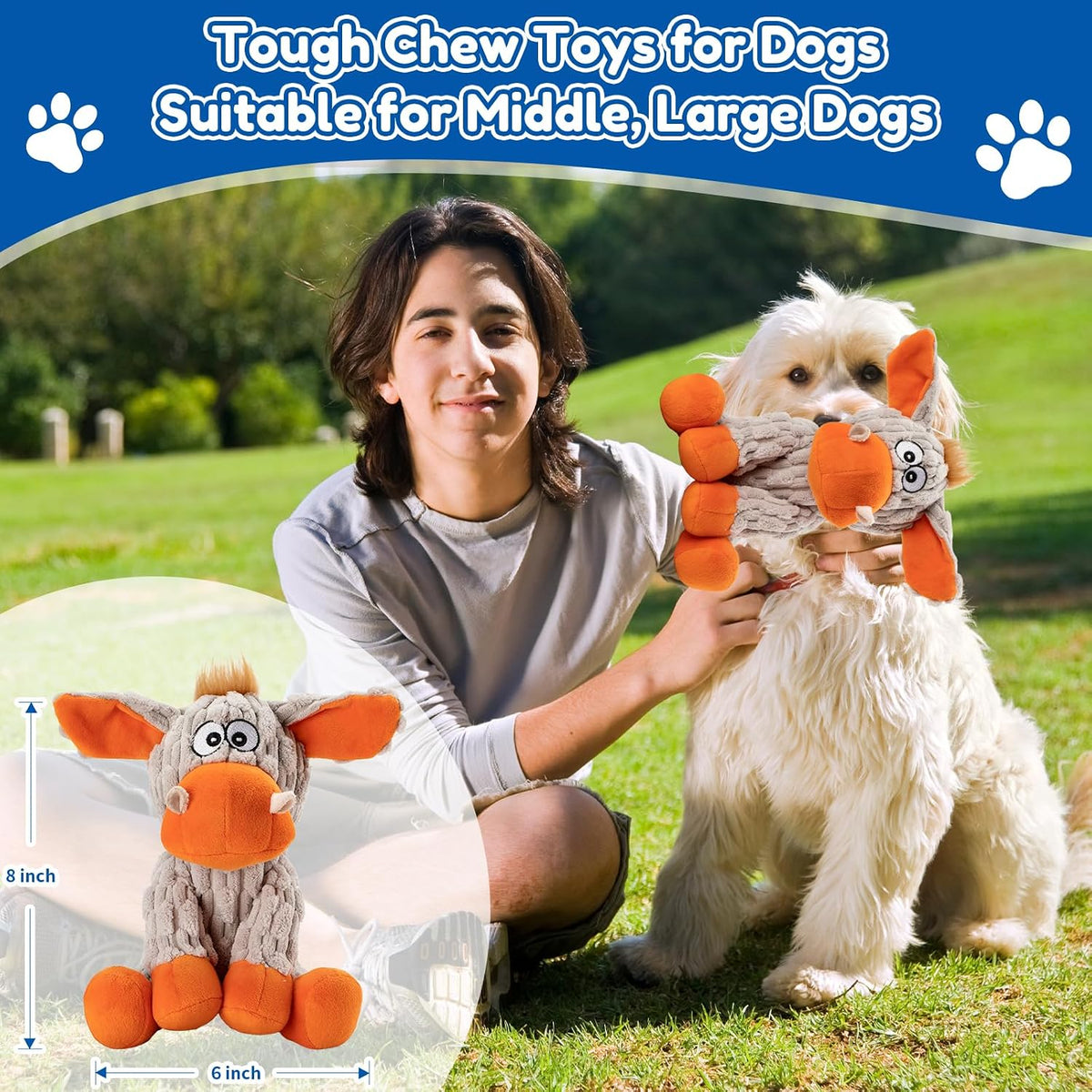 Plush Chew Toys for Large Dogs, Tough Crinkle Stuffed Animal Squeaky Interactive Toys for Small Medium Large Dogs, Keep Them Busy, Big Pet Toys