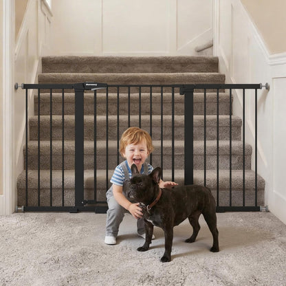 Mumeasy 29.7-57" Extra Wide Baby Gate for Doorways, Auto Close Dog Gate Indoor for Stairs, No-Drill Pressure Mounted Pet Gate with Door, Easy Walk Thru Long&Large Safety Gate for House, Outdoor, White
