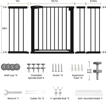 Mumeasy 29.7-57" Extra Wide Baby Gate for Doorways, Auto Close Dog Gate Indoor for Stairs, No-Drill Pressure Mounted Pet Gate with Door, Easy Walk Thru Long&Large Safety Gate for House, Outdoor, White