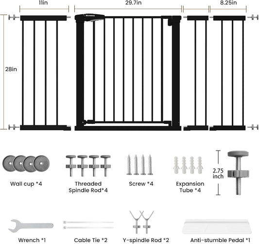 Mumeasy 29.7-57" Extra Wide Baby Gate for Doorways, Auto Close Dog Gate Indoor for Stairs, No-Drill Pressure Mounted Pet Gate with Door, Easy Walk Thru Long&Large Safety Gate for House, Outdoor, White