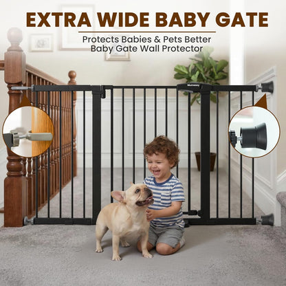 Mumeasy 29.7-57" Extra Wide Baby Gate for Doorways, Auto Close Dog Gate Indoor for Stairs, No-Drill Pressure Mounted Pet Gate with Door, Easy Walk Thru Long&Large Safety Gate for House, Outdoor, White