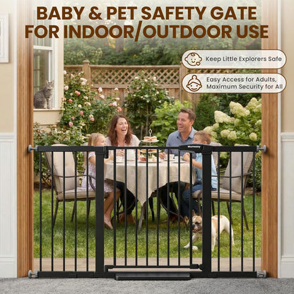 Mumeasy 29.7-57" Extra Wide Baby Gate for Doorways, Auto Close Dog Gate Indoor for Stairs, No-Drill Pressure Mounted Pet Gate with Door, Easy Walk Thru Long&Large Safety Gate for House, Outdoor, White
