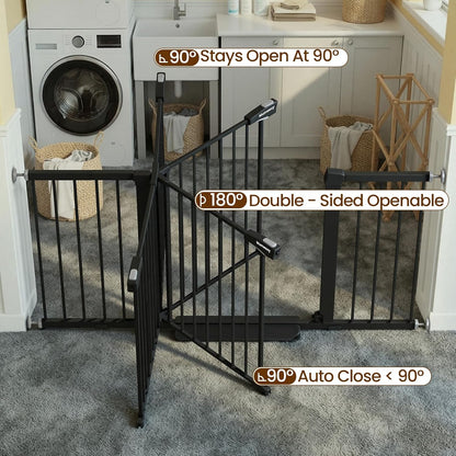 Mumeasy 29.7-57" Extra Wide Baby Gate for Doorways, Auto Close Dog Gate Indoor for Stairs, No-Drill Pressure Mounted Pet Gate with Door, Easy Walk Thru Long&Large Safety Gate for House, Outdoor, White