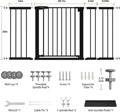 Mumeasy 29.7-57" Extra Wide Baby Gate for Doorways, Auto Close Dog Gate Indoor for Stairs, No-Drill Pressure Mounted Pet Gate with Door, Easy Walk Thru Long&Large Safety Gate for House, Outdoor, White