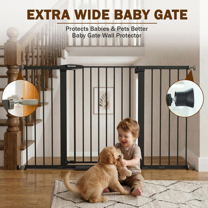 Mumeasy 29.7-57" Extra Wide Baby Gate for Doorways, Auto Close Dog Gate Indoor for Stairs, No-Drill Pressure Mounted Pet Gate with Door, Easy Walk Thru Long&Large Safety Gate for House, Outdoor, White