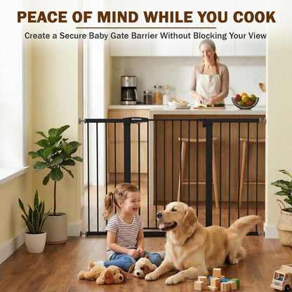 Mumeasy 29.7-57" Extra Wide Baby Gate for Doorways, Auto Close Dog Gate Indoor for Stairs, No-Drill Pressure Mounted Pet Gate with Door, Easy Walk Thru Long&Large Safety Gate for House, Outdoor, White