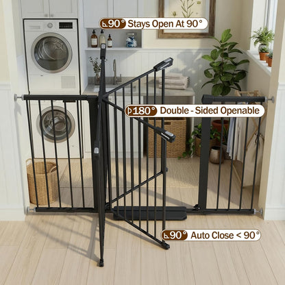 Mumeasy 29.7-57" Extra Wide Baby Gate for Doorways, Auto Close Dog Gate Indoor for Stairs, No-Drill Pressure Mounted Pet Gate with Door, Easy Walk Thru Long&Large Safety Gate for House, Outdoor, White