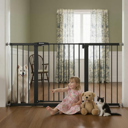 Mumeasy 29.7-57" Extra Wide Baby Gate for Doorways, Auto Close Dog Gate Indoor for Stairs, No-Drill Pressure Mounted Pet Gate with Door, Easy Walk Thru Long&Large Safety Gate for House, Outdoor, White