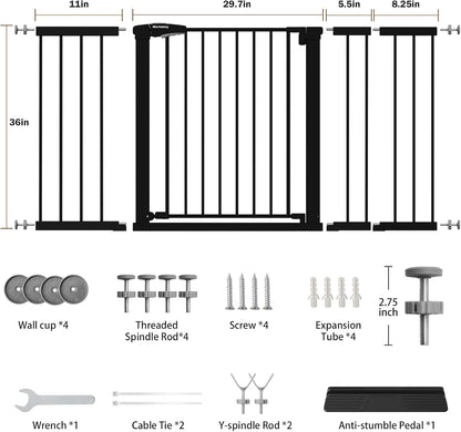 Mumeasy 29.7-57" Extra Wide Baby Gate for Doorways, Auto Close Dog Gate Indoor for Stairs, No-Drill Pressure Mounted Pet Gate with Door, Easy Walk Thru Long&Large Safety Gate for House, Outdoor, White
