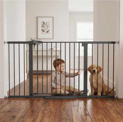 Mumeasy 29.7-57" Extra Wide Baby Gate for Doorways, Auto Close Dog Gate Indoor for Stairs, No-Drill Pressure Mounted Pet Gate with Door, Easy Walk Thru Long&Large Safety Gate for House, Outdoor, White