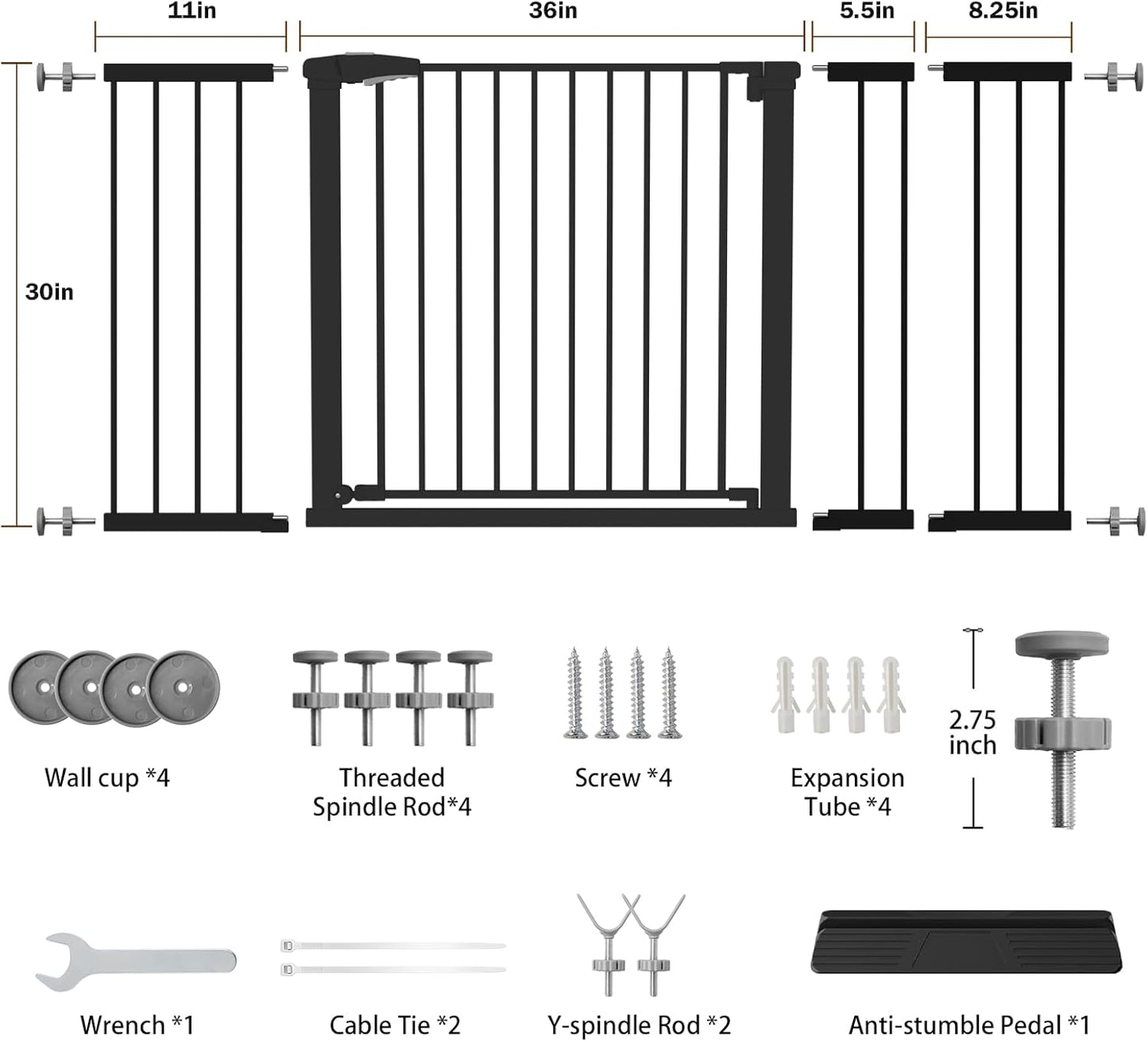 Mumeasy 29.7-57" Extra Wide Baby Gate for Doorways, Auto Close Dog Gate Indoor for Stairs, No-Drill Pressure Mounted Pet Gate with Door, Easy Walk Thru Long&Large Safety Gate for House, Outdoor, White