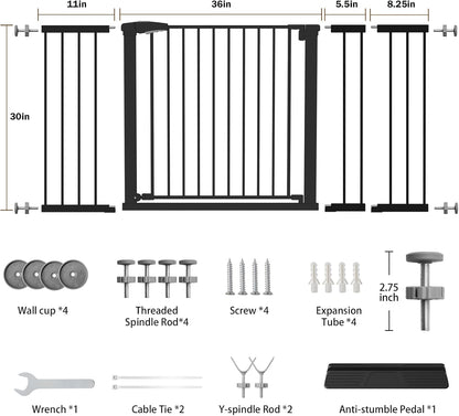 Mumeasy 29.7-57" Extra Wide Baby Gate for Doorways, Auto Close Dog Gate Indoor for Stairs, No-Drill Pressure Mounted Pet Gate with Door, Easy Walk Thru Long&Large Safety Gate for House, Outdoor, White