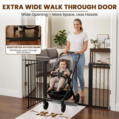 Mumeasy 29.7-57" Extra Wide Baby Gate for Doorways, Auto Close Dog Gate Indoor for Stairs, No-Drill Pressure Mounted Pet Gate with Door, Easy Walk Thru Long&Large Safety Gate for House, Outdoor, White
