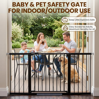 Mumeasy 29.7-57" Extra Wide Baby Gate for Doorways, Auto Close Dog Gate Indoor for Stairs, No-Drill Pressure Mounted Pet Gate with Door, Easy Walk Thru Long&Large Safety Gate for House, Outdoor, White