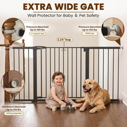 Mumeasy 29.7-57" Extra Wide Baby Gate for Doorways, Auto Close Dog Gate Indoor for Stairs, No-Drill Pressure Mounted Pet Gate with Door, Easy Walk Thru Long&Large Safety Gate for House, Outdoor, White