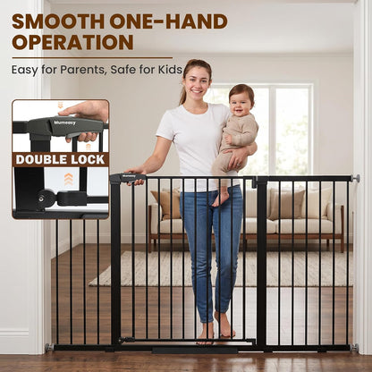 Mumeasy 29.7-57" Extra Wide Baby Gate for Doorways, Auto Close Dog Gate Indoor for Stairs, No-Drill Pressure Mounted Pet Gate with Door, Easy Walk Thru Long&Large Safety Gate for House, Outdoor, White