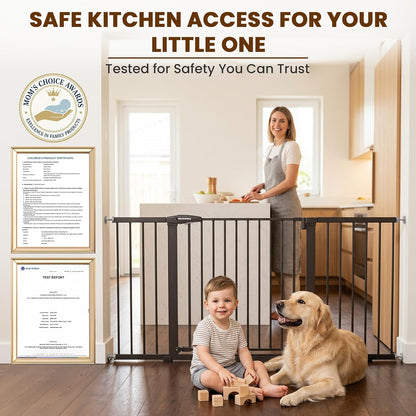 Mumeasy 29.7-57" Extra Wide Baby Gate for Doorways, Auto Close Dog Gate Indoor for Stairs, No-Drill Pressure Mounted Pet Gate with Door, Easy Walk Thru Long&Large Safety Gate for House, Outdoor, White