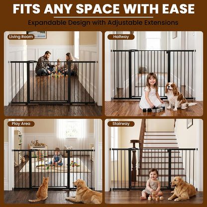 Mumeasy 29.7-57" Extra Wide Baby Gate for Doorways, Auto Close Dog Gate Indoor for Stairs, No-Drill Pressure Mounted Pet Gate with Door, Easy Walk Thru Long&Large Safety Gate for House, Outdoor, White
