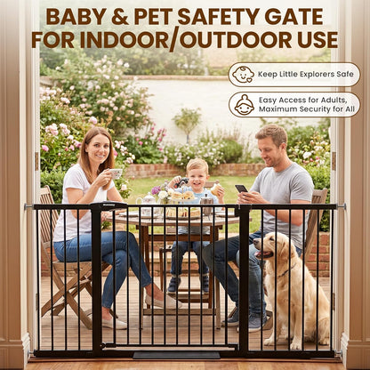 Mumeasy 29.7-57" Extra Wide Baby Gate for Doorways, Auto Close Dog Gate Indoor for Stairs, No-Drill Pressure Mounted Pet Gate with Door, Easy Walk Thru Long&Large Safety Gate for House, Outdoor, White
