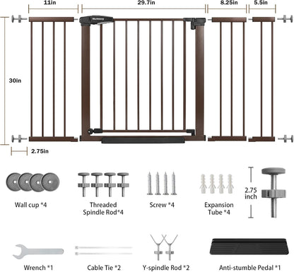 Mumeasy 29.7-57" Extra Wide Baby Gate for Doorways, Auto Close Dog Gate Indoor for Stairs, No-Drill Pressure Mounted Pet Gate with Door, Easy Walk Thru Long&Large Safety Gate for House, Outdoor, White