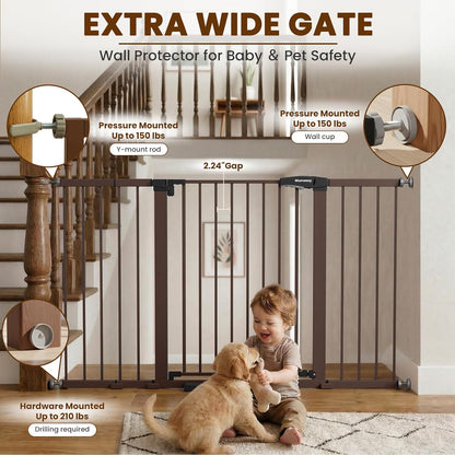 Mumeasy 29.7-57" Extra Wide Baby Gate for Doorways, Auto Close Dog Gate Indoor for Stairs, No-Drill Pressure Mounted Pet Gate with Door, Easy Walk Thru Long&Large Safety Gate for House, Outdoor, White
