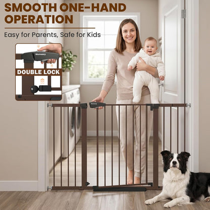 Mumeasy 29.7-57" Extra Wide Baby Gate for Doorways, Auto Close Dog Gate Indoor for Stairs, No-Drill Pressure Mounted Pet Gate with Door, Easy Walk Thru Long&Large Safety Gate for House, Outdoor, White