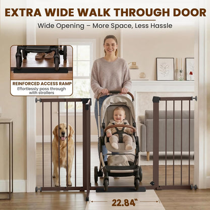 Mumeasy 29.7-57" Extra Wide Baby Gate for Doorways, Auto Close Dog Gate Indoor for Stairs, No-Drill Pressure Mounted Pet Gate with Door, Easy Walk Thru Long&Large Safety Gate for House, Outdoor, White