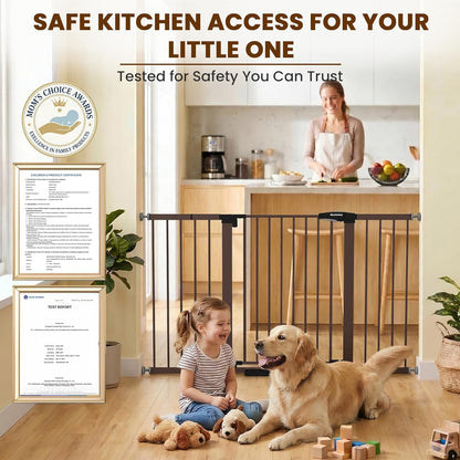 Mumeasy 29.7-57" Extra Wide Baby Gate for Doorways, Auto Close Dog Gate Indoor for Stairs, No-Drill Pressure Mounted Pet Gate with Door, Easy Walk Thru Long&Large Safety Gate for House, Outdoor, White