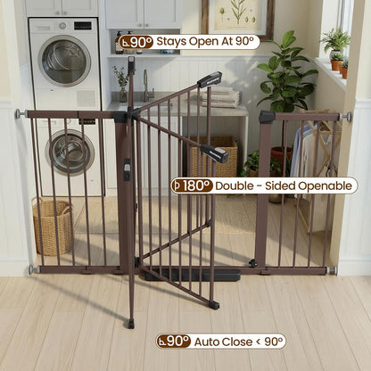 Mumeasy 29.7-57" Extra Wide Baby Gate for Doorways, Auto Close Dog Gate Indoor for Stairs, No-Drill Pressure Mounted Pet Gate with Door, Easy Walk Thru Long&Large Safety Gate for House, Outdoor, White