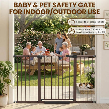 Mumeasy 29.7-57" Extra Wide Baby Gate for Doorways, Auto Close Dog Gate Indoor for Stairs, No-Drill Pressure Mounted Pet Gate with Door, Easy Walk Thru Long&Large Safety Gate for House, Outdoor, White