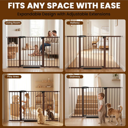 Mumeasy 29.7-57" Extra Wide Baby Gate for Doorways, Auto Close Dog Gate Indoor for Stairs, No-Drill Pressure Mounted Pet Gate with Door, Easy Walk Thru Long&Large Safety Gate for House, Outdoor, White