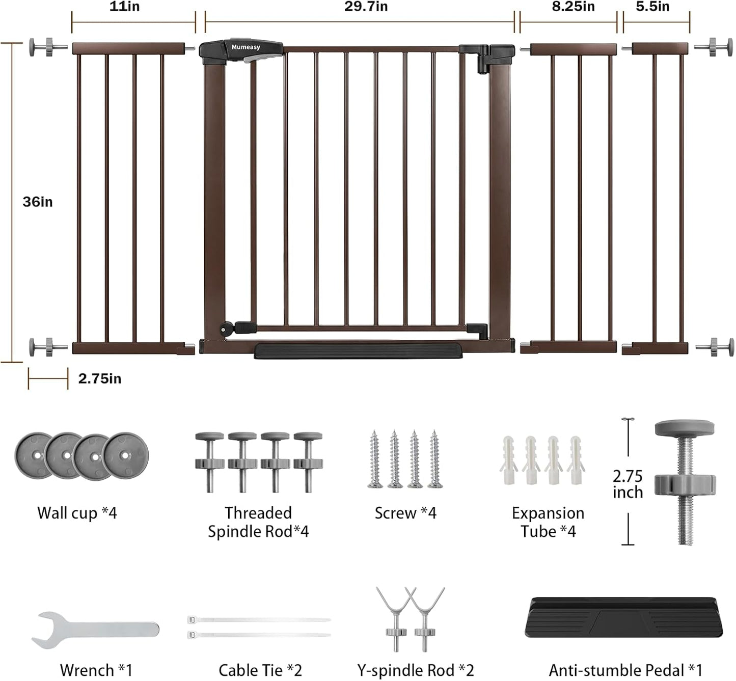 Mumeasy 29.7-57" Extra Wide Baby Gate for Doorways, Auto Close Dog Gate Indoor for Stairs, No-Drill Pressure Mounted Pet Gate with Door, Easy Walk Thru Long&Large Safety Gate for House, Outdoor, White