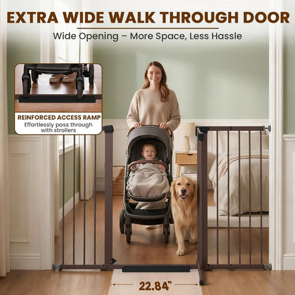 Mumeasy 29.7-57" Extra Wide Baby Gate for Doorways, Auto Close Dog Gate Indoor for Stairs, No-Drill Pressure Mounted Pet Gate with Door, Easy Walk Thru Long&Large Safety Gate for House, Outdoor, White