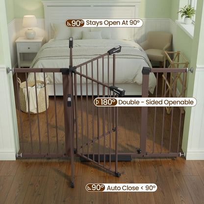 Mumeasy 29.7-57" Extra Wide Baby Gate for Doorways, Auto Close Dog Gate Indoor for Stairs, No-Drill Pressure Mounted Pet Gate with Door, Easy Walk Thru Long&Large Safety Gate for House, Outdoor, White
