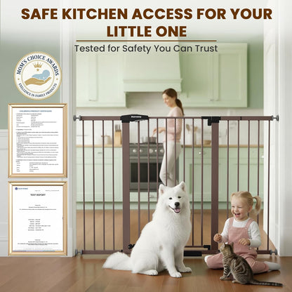 Mumeasy 29.7-57" Extra Wide Baby Gate for Doorways, Auto Close Dog Gate Indoor for Stairs, No-Drill Pressure Mounted Pet Gate with Door, Easy Walk Thru Long&Large Safety Gate for House, Outdoor, White