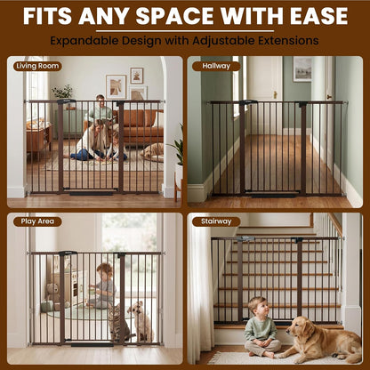 Mumeasy 29.7-57" Extra Wide Baby Gate for Doorways, Auto Close Dog Gate Indoor for Stairs, No-Drill Pressure Mounted Pet Gate with Door, Easy Walk Thru Long&Large Safety Gate for House, Outdoor, White