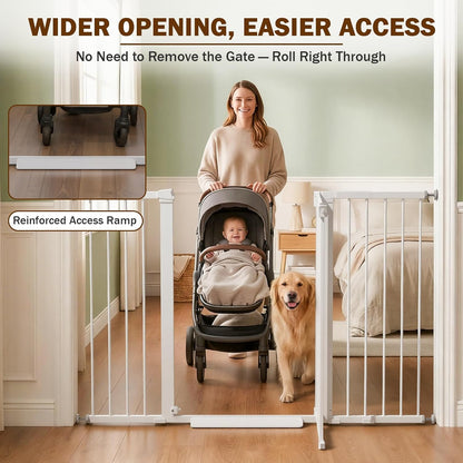 Mumeasy 29.7-57" Extra Wide Baby Gate for Doorways, Auto Close Dog Gate Indoor for Stairs, No-Drill Pressure Mounted Pet Gate with Door, Easy Walk Thru Long&Large Safety Gate for House, Outdoor, White