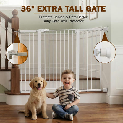 Mumeasy 29.7-57" Extra Wide Baby Gate for Doorways, Auto Close Dog Gate Indoor for Stairs, No-Drill Pressure Mounted Pet Gate with Door, Easy Walk Thru Long&Large Safety Gate for House, Outdoor, White