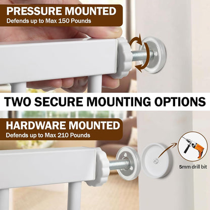 Mumeasy 29.7-57" Extra Wide Baby Gate for Doorways, Auto Close Dog Gate Indoor for Stairs, No-Drill Pressure Mounted Pet Gate with Door, Easy Walk Thru Long&Large Safety Gate for House, Outdoor, White