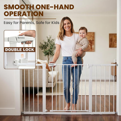 Mumeasy 29.7-57" Extra Wide Baby Gate for Doorways, Auto Close Dog Gate Indoor for Stairs, No-Drill Pressure Mounted Pet Gate with Door, Easy Walk Thru Long&Large Safety Gate for House, Outdoor, White