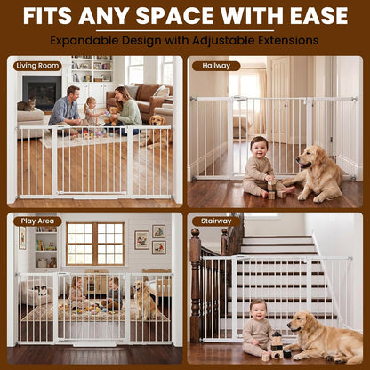 Mumeasy 29.7-57" Extra Wide Baby Gate for Doorways, Auto Close Dog Gate Indoor for Stairs, No-Drill Pressure Mounted Pet Gate with Door, Easy Walk Thru Long&Large Safety Gate for House, Outdoor, White