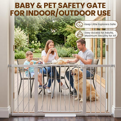Mumeasy 29.7-57" Extra Wide Baby Gate for Doorways, Auto Close Dog Gate Indoor for Stairs, No-Drill Pressure Mounted Pet Gate with Door, Easy Walk Thru Long&Large Safety Gate for House, Outdoor, White