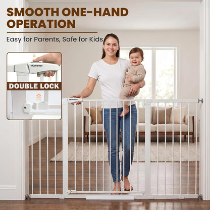 Mumeasy 29.7-57" Extra Wide Baby Gate for Doorways, Auto Close Dog Gate Indoor for Stairs, No-Drill Pressure Mounted Pet Gate with Door, Easy Walk Thru Long&Large Safety Gate for House, Outdoor, White
