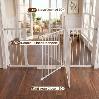 Mumeasy 29.7-57" Extra Wide Baby Gate for Doorways, Auto Close Dog Gate Indoor for Stairs, No-Drill Pressure Mounted Pet Gate with Door, Easy Walk Thru Long&Large Safety Gate for House, Outdoor, White